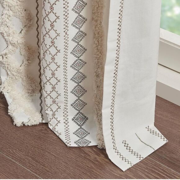 INK+IVY Imani 100% Cotton Boho  Chenille Stripe Geometric Print Curtains - Picture 7 of 10